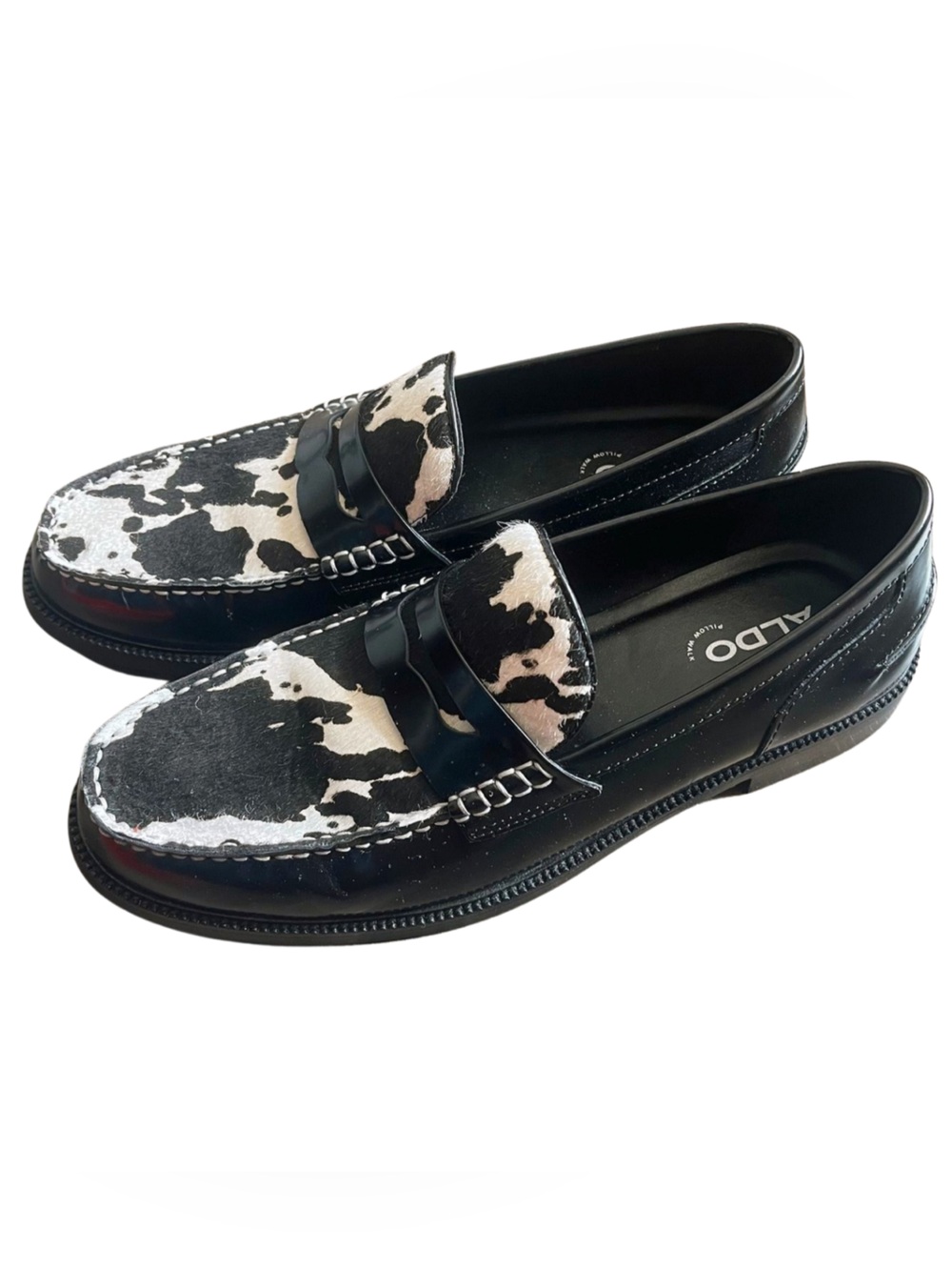 ALDO Cow Print Loafers Black White Penny Loafers Indie Sleaze Unisex eclectic